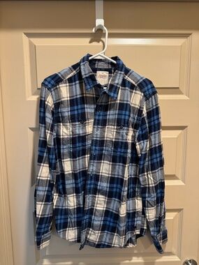 American Eagle Outfitters Blue and White Plaid Button-Down Shirt